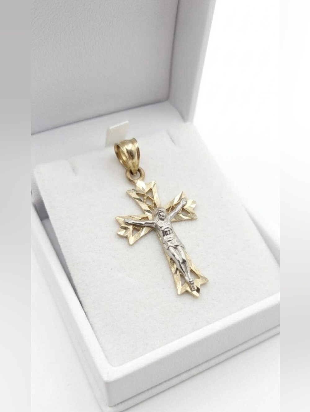10k Gold Two-Tone Crucifix Pendant [1"] - Picture 2 of 4